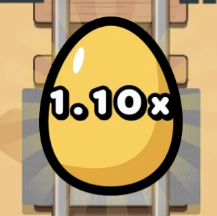 Chicken Train golden egg displaying 1.10x multiplier on the railway tracks