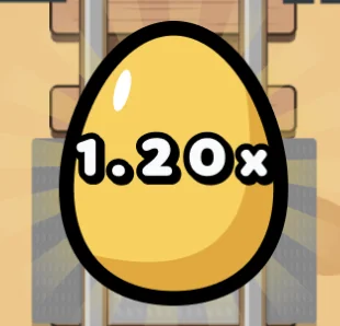 Chicken Train golden egg displaying 1.20x multiplier on the railway tracks