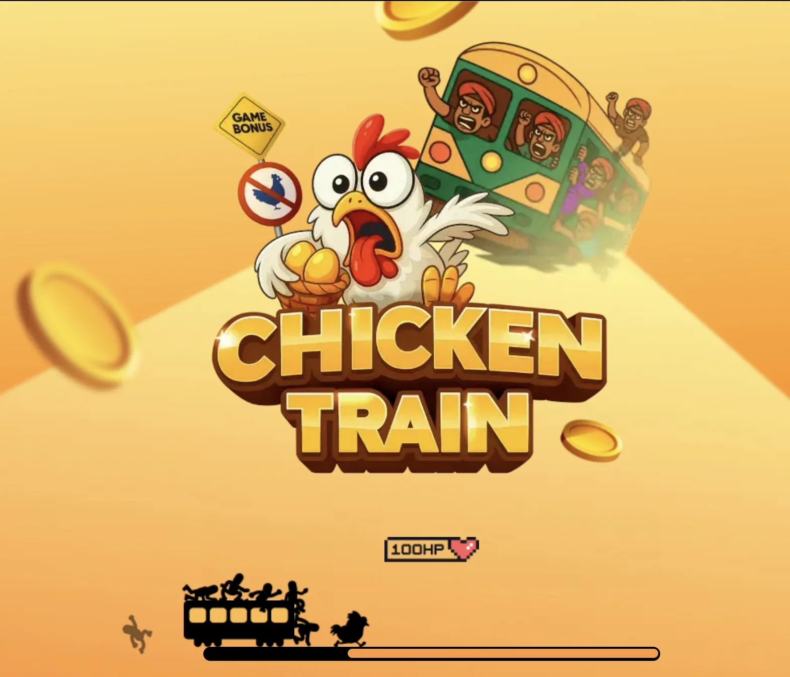 Chicken Train game loading screen showing bonus feature and game interface